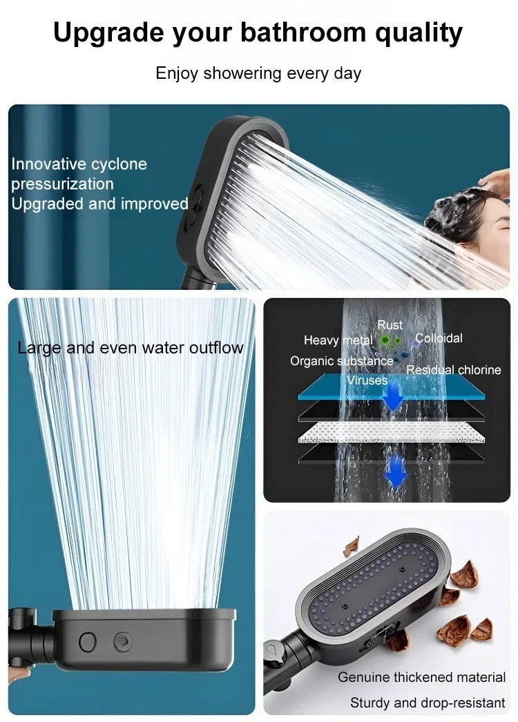 New High Pressure Shower Head 3 Modes Adjustable Spray with Massage Brush Filter Rain Shower Faucet Hose Bathroom Accessorie Set