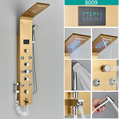 Wanmivezlo Shower Panel Column 6-Ways Functions LED Rain Waterfall Shower With Digital Display and Bidet Bath Shower Crane