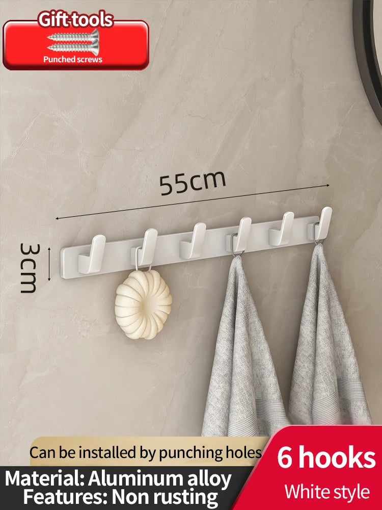 no drill Space Aluminum punch-free Kitchen Hook Bathroom Clothes Hooks Storage Rack Hook Door Wall Hanging Household Accessories