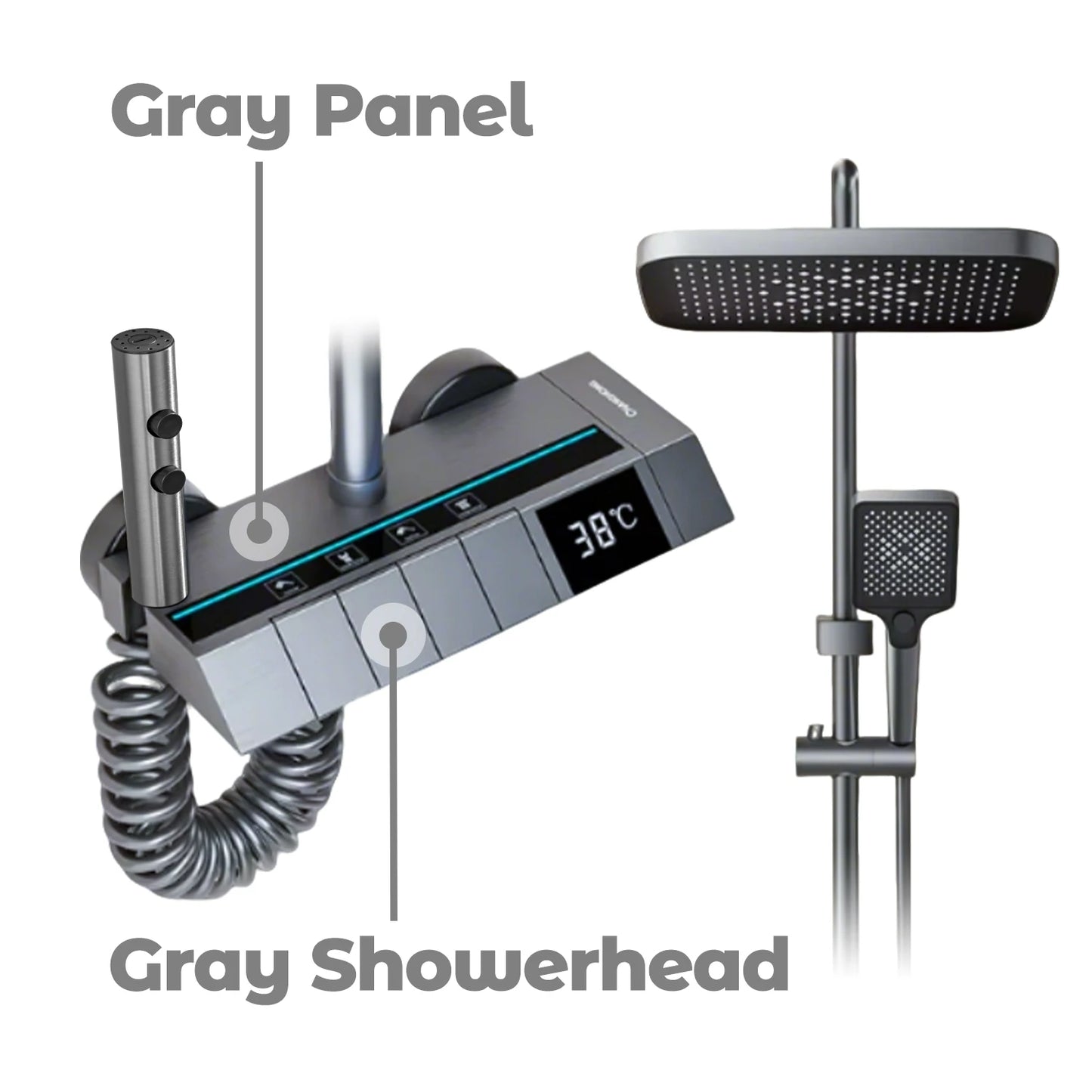 Digital Display Shower Faucet Set  Modern Style Rainfall Bathroom Digital Mixer Tap Grey Bidet Shower System