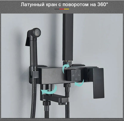 Black/Chrome Brass Shower Faucet Bathroom Shower Mixer Crane Rainfall Shower Set  For Bathroom