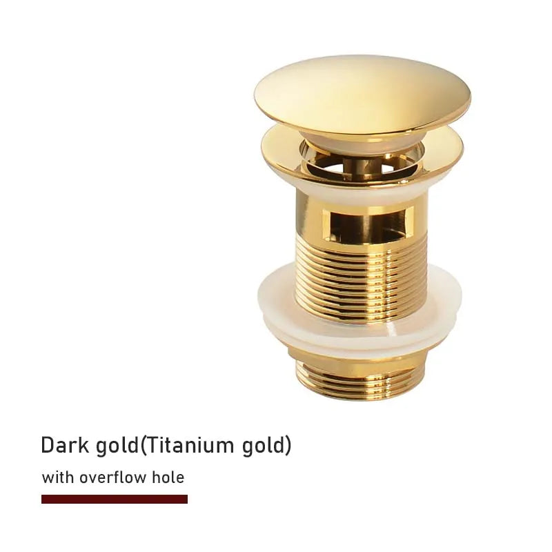 Bathroom Sink Push Down Pop Up Stopper Drain in Brushed Gold,Matt Black,White,Rose Gold,Gold,Chrome Washbasin Accessoires