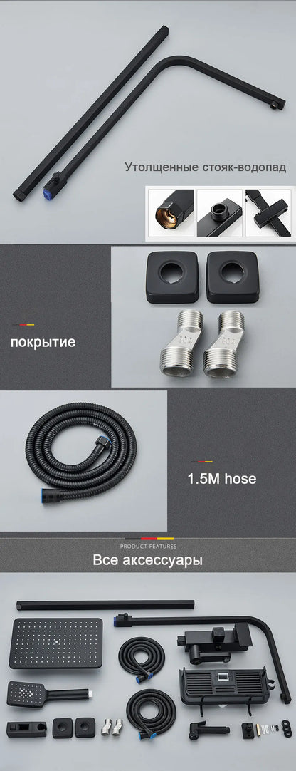 Black/Chrome Brass Shower Faucet Bathroom Shower Mixer Crane Rainfall Shower Set  For Bathroom