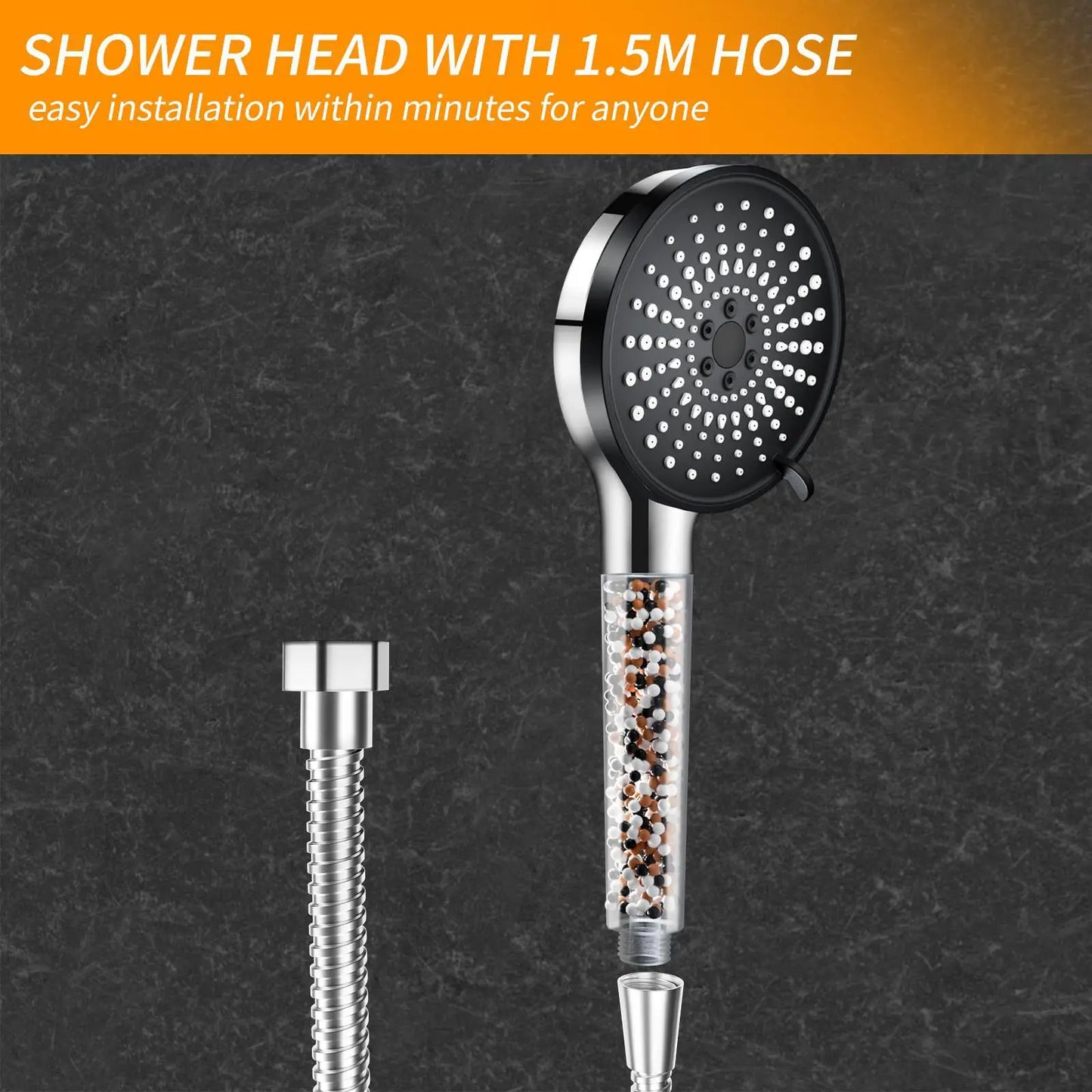 5-speed Water Adjustment Filter Shower Head High Pressure Negative Ion Hard Water Softening Shower Head Set