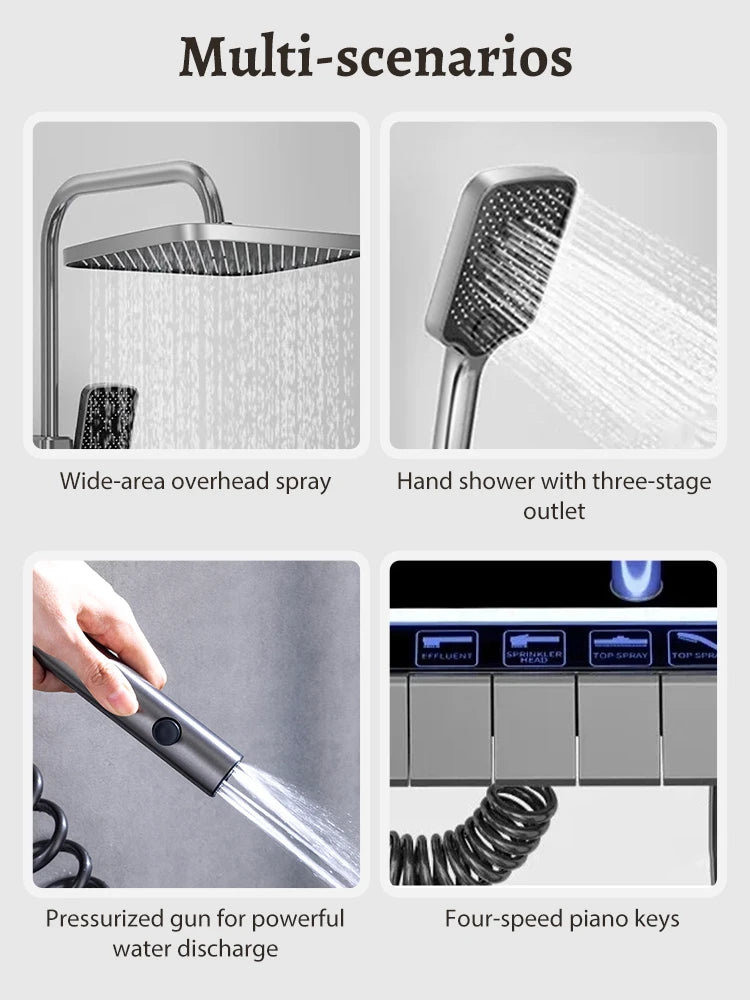 Digital Display Shower Faucet Set  Modern Style Rainfall Bathroom Digital Mixer Tap Grey Bidet Shower System