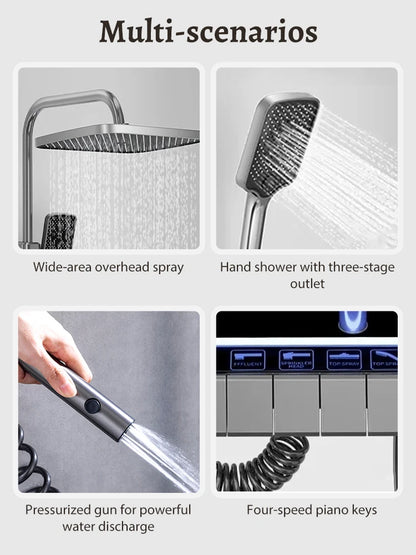 Digital Display Shower Faucet Set  Modern Style Rainfall Bathroom Digital Mixer Tap Grey Bidet Shower System