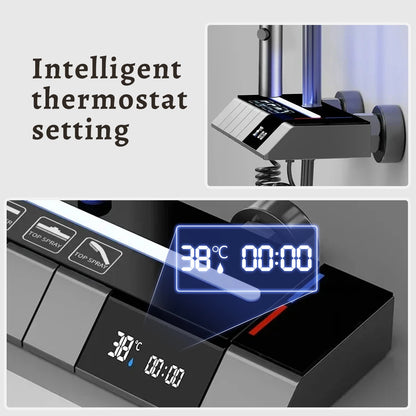 Digital Display Shower Faucet Set  Modern Style Rainfall Bathroom Digital Mixer Tap Grey Bidet Shower System