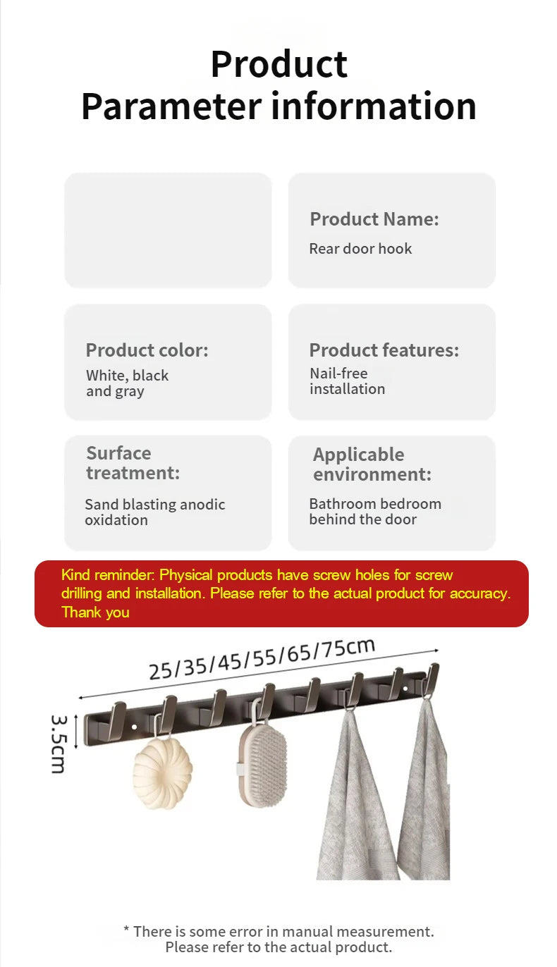 no drill Space Aluminum punch-free Kitchen Hook Bathroom Clothes Hooks Storage Rack Hook Door Wall Hanging Household Accessories