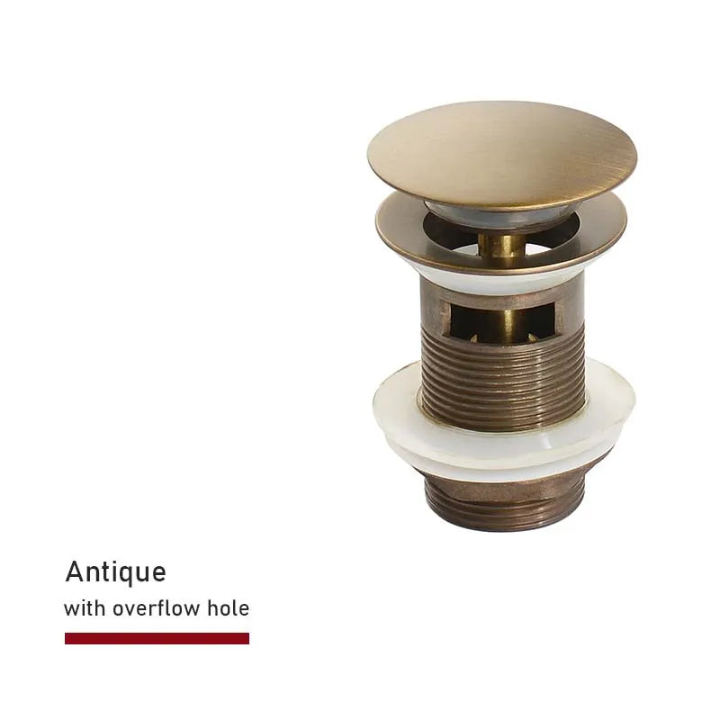 Bathroom Sink Push Down Pop Up Stopper Drain in Brushed Gold,Matt Black,White,Rose Gold,Gold,Chrome Washbasin Accessoires