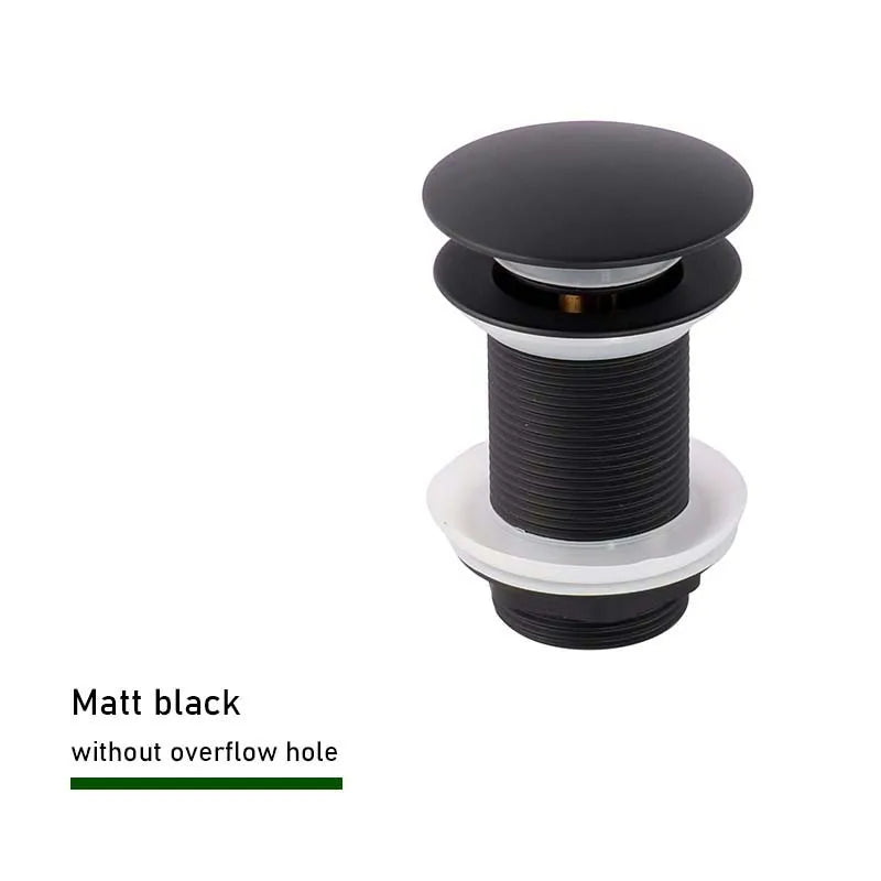 Bathroom Sink Push Down Pop Up Stopper Drain in Brushed Gold,Matt Black,White,Rose Gold,Gold,Chrome Washbasin Accessoires