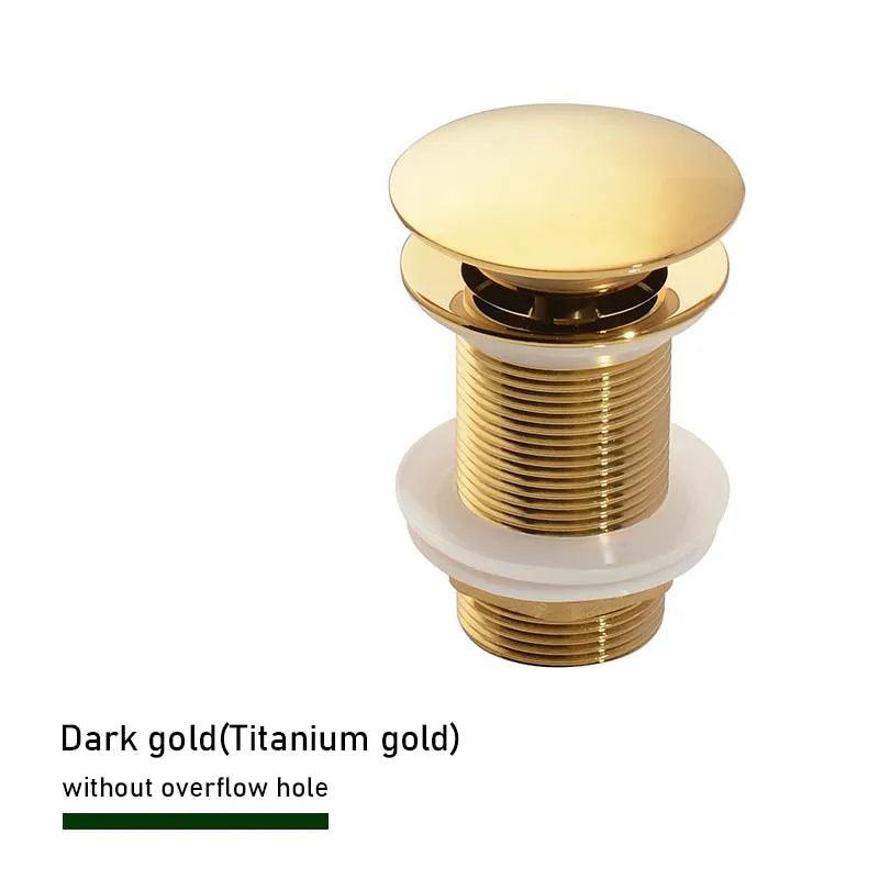 Bathroom Sink Push Down Pop Up Stopper Drain in Brushed Gold,Matt Black,White,Rose Gold,Gold,Chrome Washbasin Accessoires