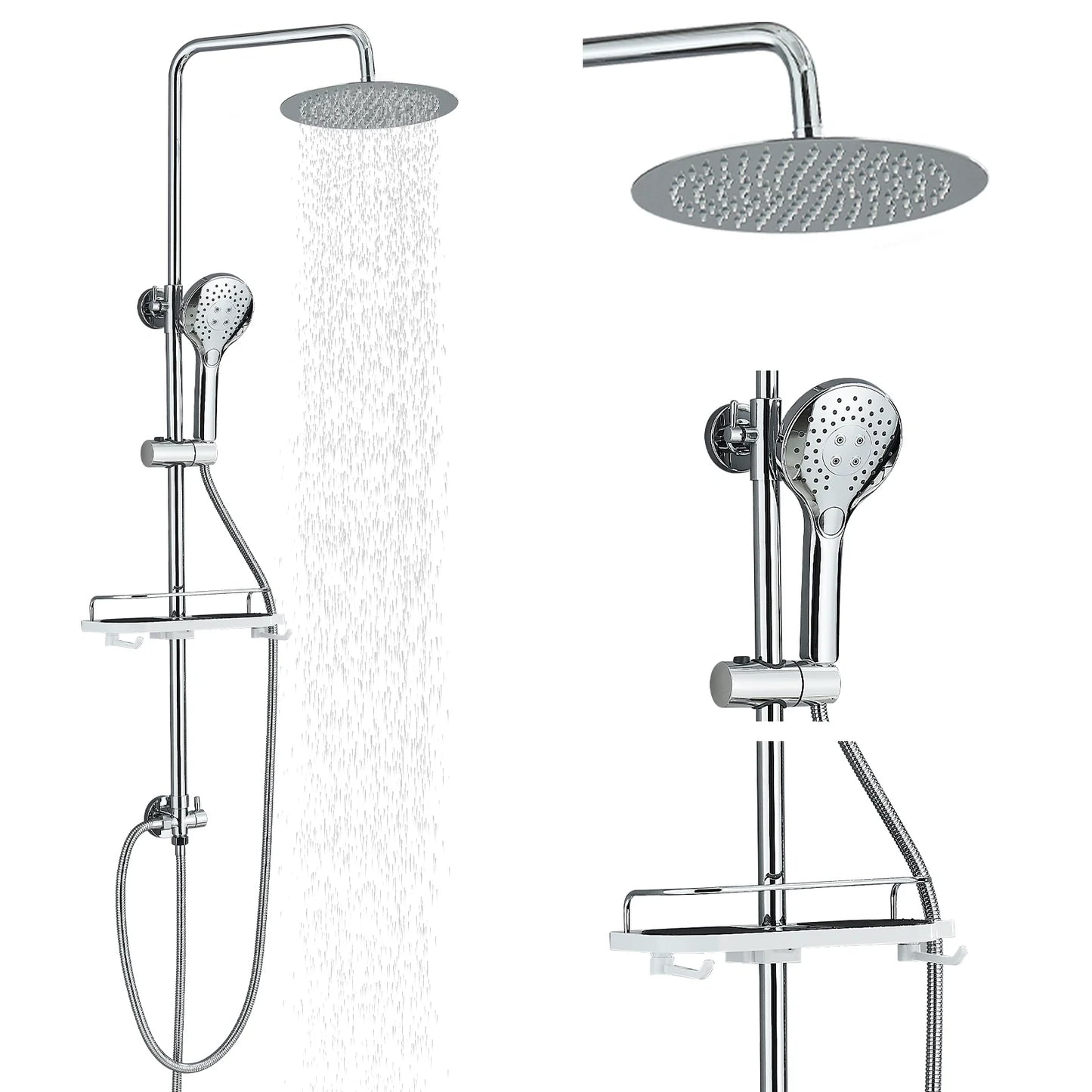 Chrome Bathroom Shower Faucet Set Wall Mounted Shower column Taps Rainfall Shower Mixer Crane