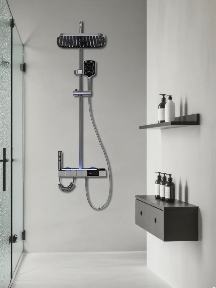 Digital Display Shower Faucet Set  Modern Style Rainfall Bathroom Digital Mixer Tap Grey Bidet Shower System