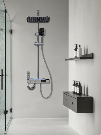 Digital Display Shower Faucet Set  Modern Style Rainfall Bathroom Digital Mixer Tap Grey Bidet Shower System