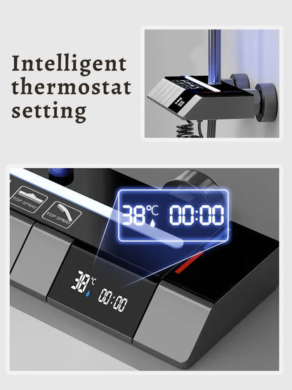 Digital Display Shower Faucet Set  Modern Style Rainfall Bathroom Digital Mixer Tap Grey Bidet Shower System