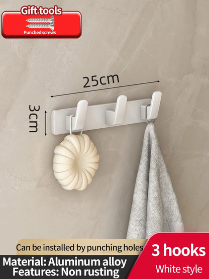 no drill Space Aluminum punch-free Kitchen Hook Bathroom Clothes Hooks Storage Rack Hook Door Wall Hanging Household Accessories