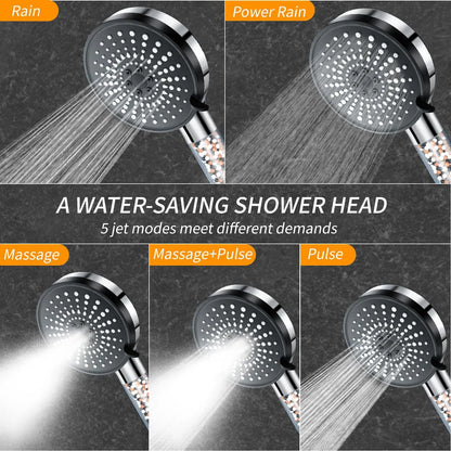 5-speed Water Adjustment Filter Shower Head High Pressure Negative Ion Hard Water Softening Shower Head Set