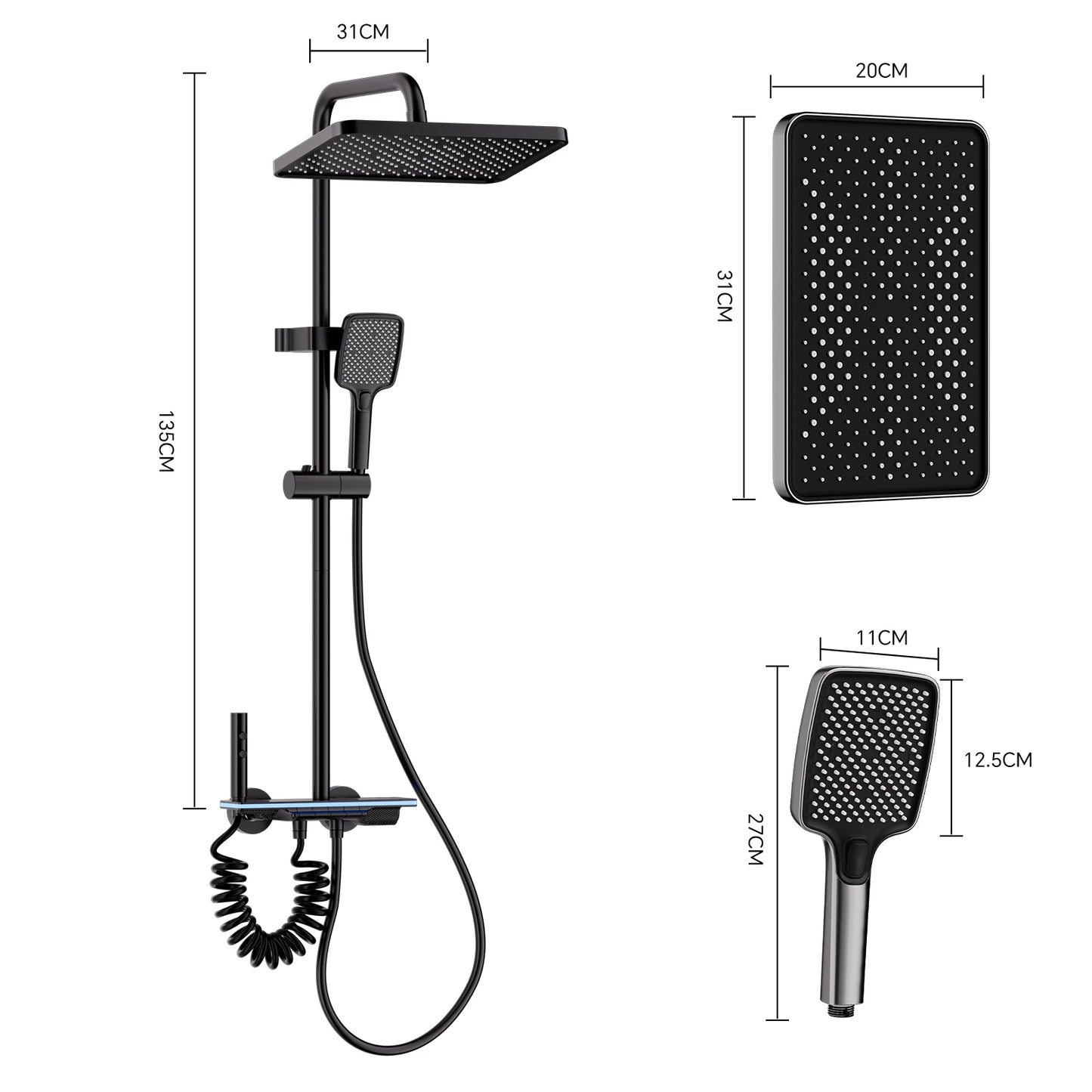 Smart Digital Display Shower System: LED Temperature Display, Copper Mixer Valve, Tempered Glass Panel & Rainfall Shower Set
