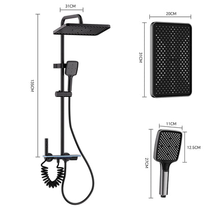 Smart Digital Display Shower System: LED Temperature Display, Copper Mixer Valve, Tempered Glass Panel & Rainfall Shower Set