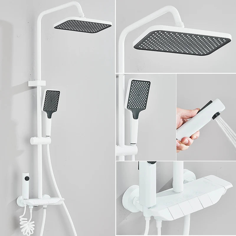 Smart Digital Display Shower Faucet Set Piano Style Rainlfall Bathroom System Grey Digital Mixer Tap Bidet Shower