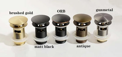 Bathroom Sink Push Down Pop Up Stopper Drain in Brushed Gold,Matt Black,White,Rose Gold,Gold,Chrome Washbasin Accessoires