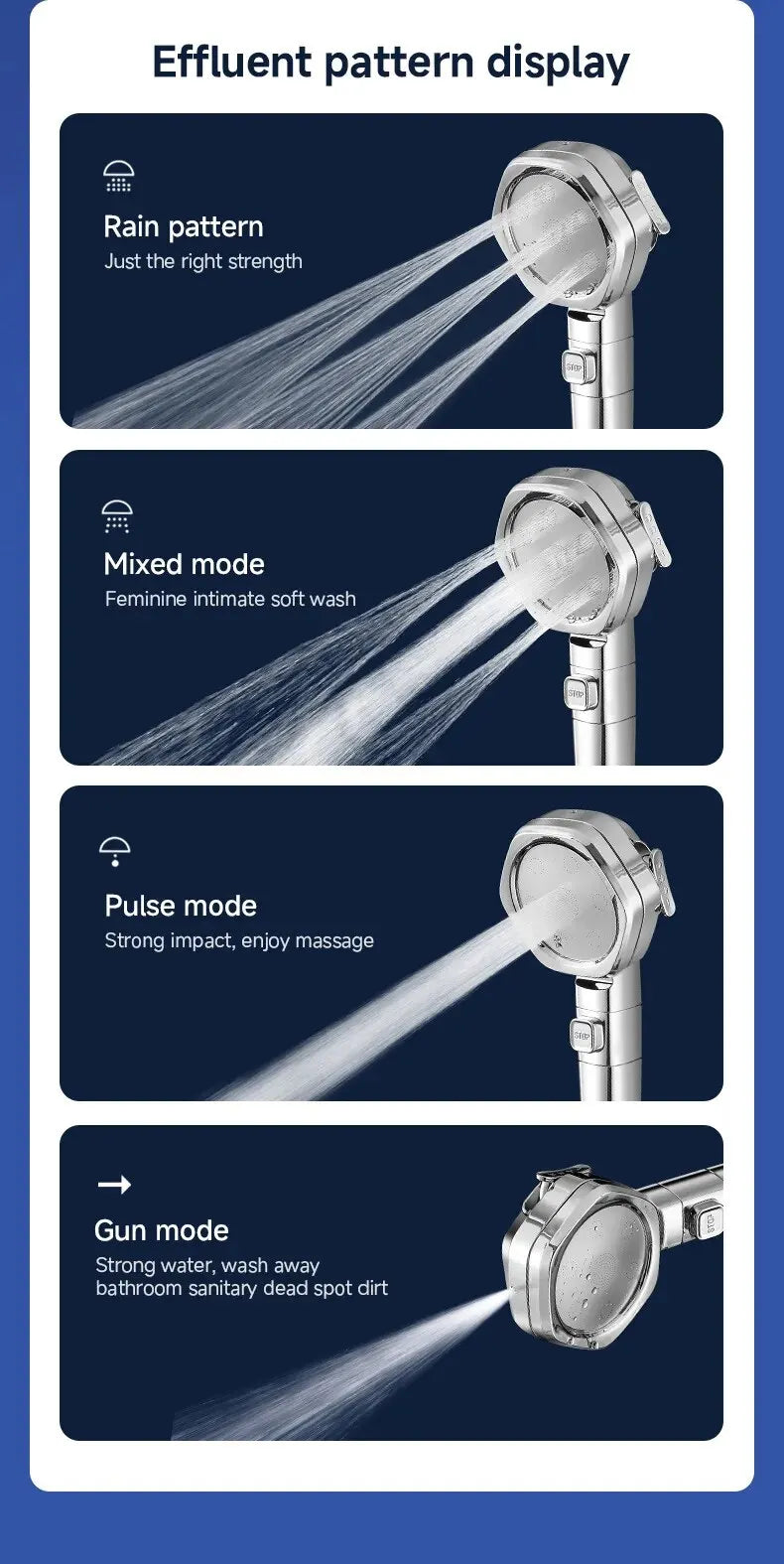 Hexagonal Pressurized Shower Head Four-speed Supercharged Hard ABS Fall-resistant Water Filter Bathroom Accessories