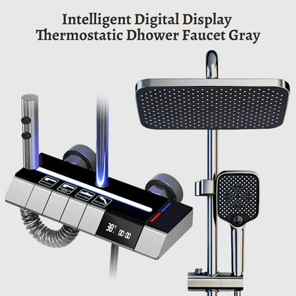 Digital Display Shower Faucet Set  Modern Style Rainfall Bathroom Digital Mixer Tap Grey Bidet Shower System