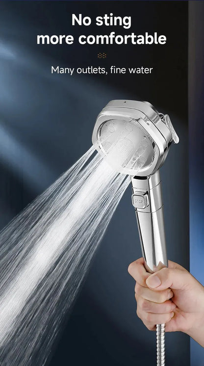 Hexagonal Pressurized Shower Head Four-speed Supercharged Hard ABS Fall-resistant Water Filter Bathroom Accessories