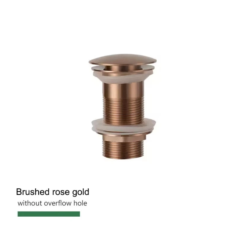 Bathroom Sink Push Down Pop Up Stopper Drain in Brushed Gold,Matt Black,White,Rose Gold,Gold,Chrome Washbasin Accessoires