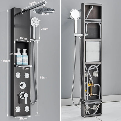 Brushed Nickel Shower Panel Column Rain&Waterfall Shower Head  Massage Jets Hot and Cold Mixer Tap Bathroom Shower Faucet