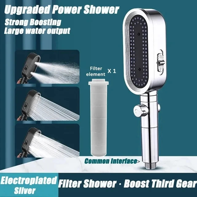 New High Pressure Shower Head 3 Modes Adjustable Spray with Massage Brush Filter Rain Shower Faucet Hose Bathroom Accessorie Set