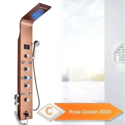 Wanmivezlo Shower Panel Column 6-Ways Functions LED Rain Waterfall Shower With Digital Display and Bidet Bath Shower Crane