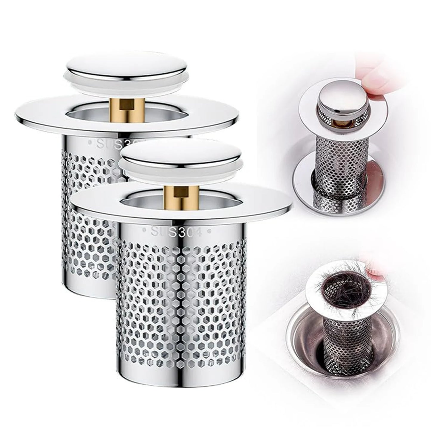 Bathroom Sink Plug Stopper Stainless Steel Filter Basket Sink Drain Hair Catcher for Washroom Restroom Kitchen