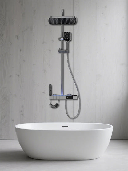 Digital Display Shower Faucet Set  Modern Style Rainfall Bathroom Digital Mixer Tap Grey Bidet Shower System