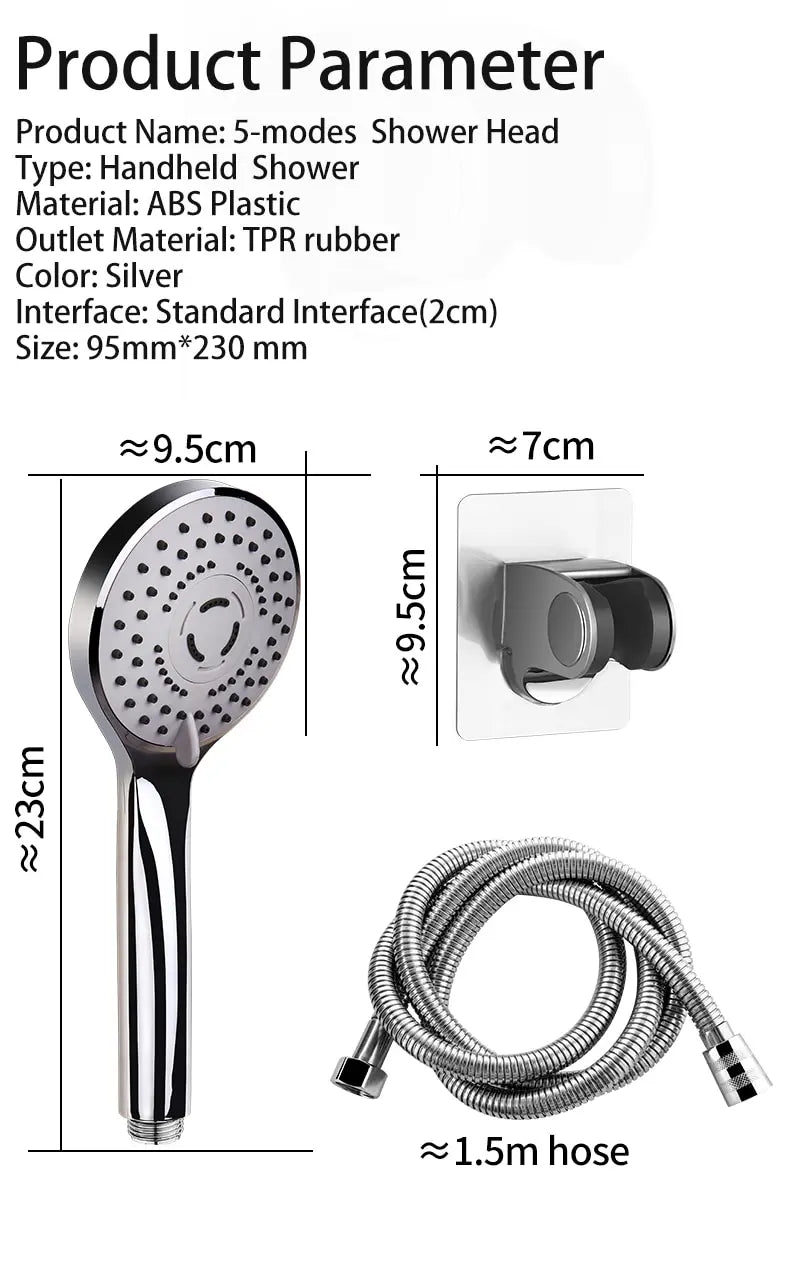 Bathroom Pressurized Hand Shower Package Accessories Shower Nozzle Large Water Output 5 Models Universal Adaptation Save Water