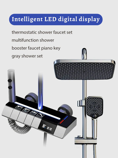 Digital Display Shower Faucet Set  Modern Style Rainfall Bathroom Digital Mixer Tap Grey Bidet Shower System
