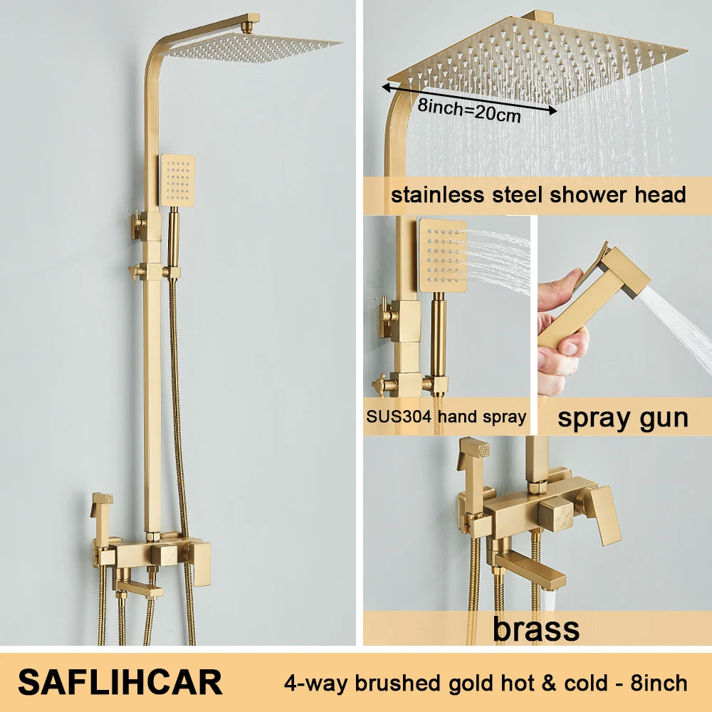 Black/Chrome Brass Shower Faucet Bathroom Shower Mixer Crane Rainfall Shower Set  For Bathroom