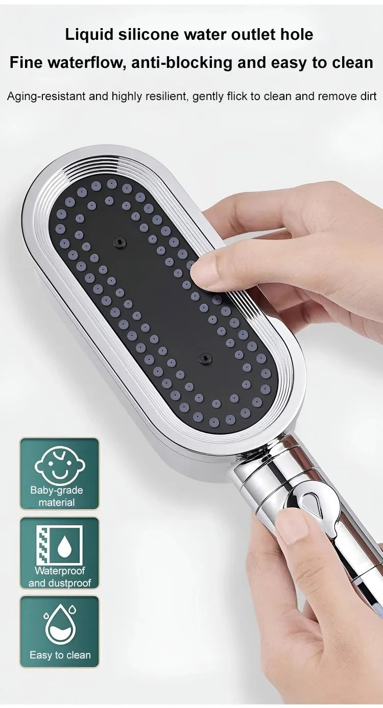 New High Pressure Shower Head 3 Modes Adjustable Spray with Massage Brush Filter Rain Shower Faucet Hose Bathroom Accessorie Set