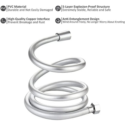 High Pressure Silver/Black Smooth PVC Bathroom Shower Hose 360° Rotation Flexible Hand Held Shower Head