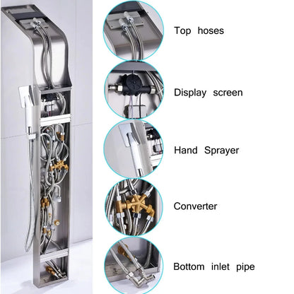 Wanmivezlo Shower Panel Column 6-Ways Functions LED Rain Waterfall Shower With Digital Display and Bidet Bath Shower Crane