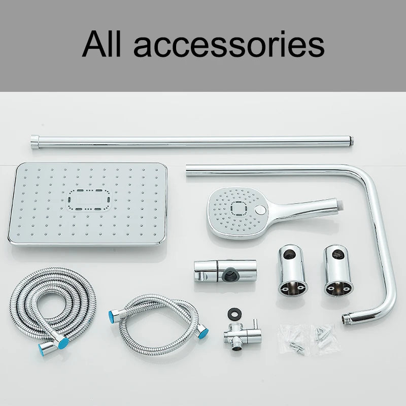 Chrome Bathroom Shower Faucet Set Wall Mounted Shower column Taps Rainfall Shower Mixer Crane