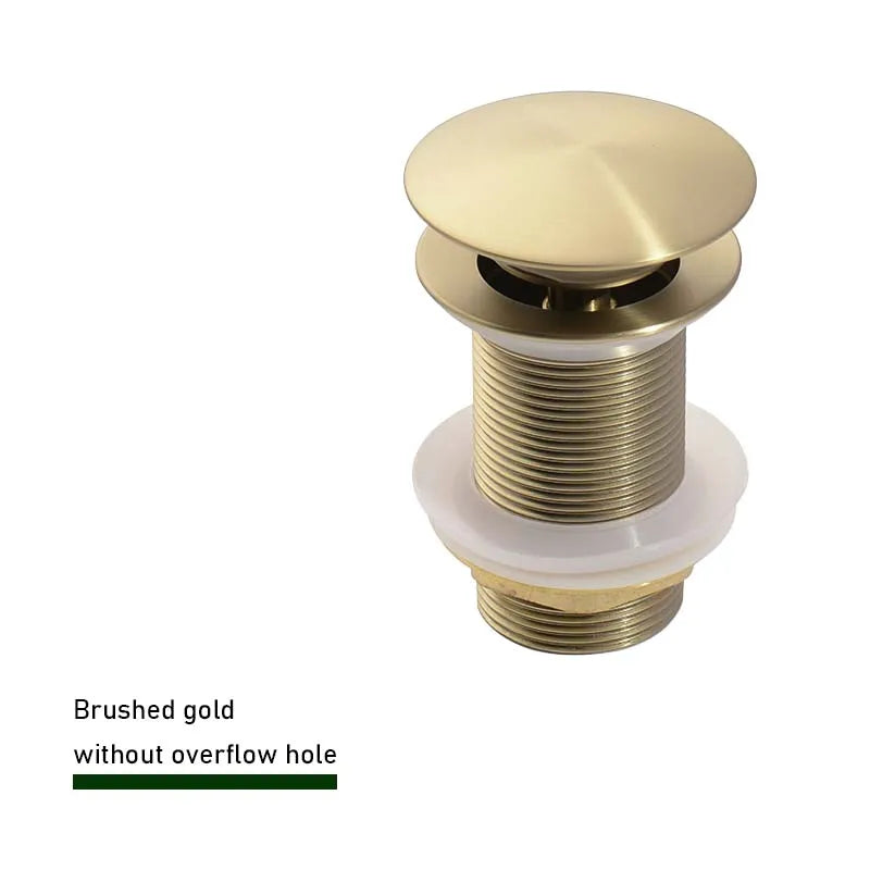 Bathroom Sink Push Down Pop Up Stopper Drain in Brushed Gold,Matt Black,White,Rose Gold,Gold,Chrome Washbasin Accessoires