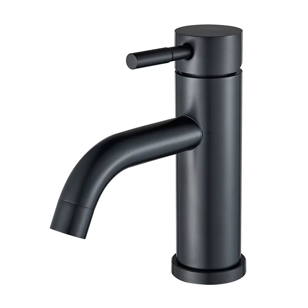 Matte Black Bathroom Basin Faucet Deck Mounted Short Hot and Cold Water Mixer Tap Crane For Vessel Sink