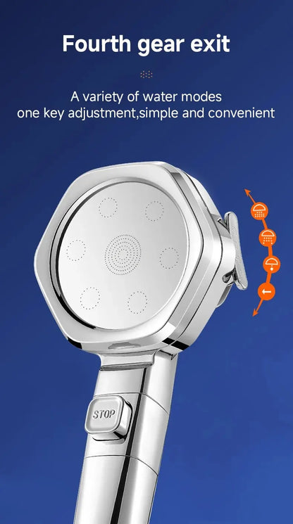 Hexagonal Pressurized Shower Head Four-speed Supercharged Hard ABS Fall-resistant Water Filter Bathroom Accessories