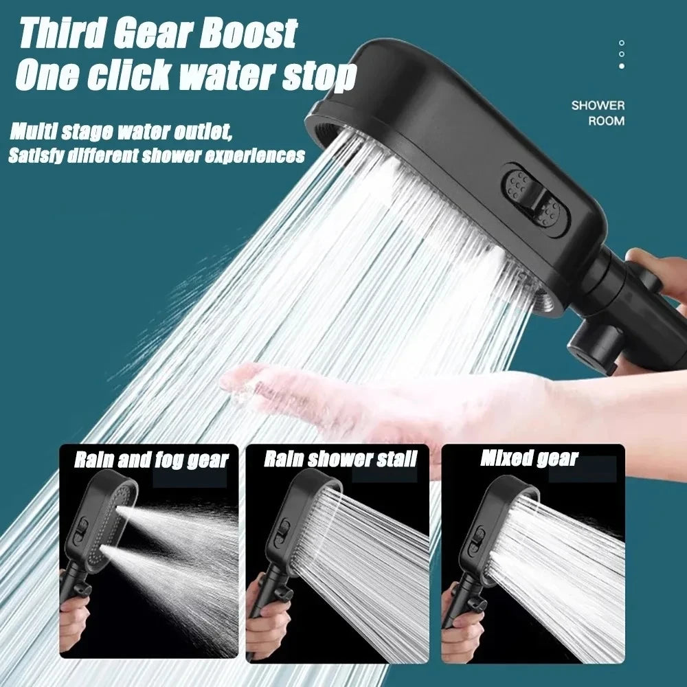 New High Pressure Shower Head 3 Modes Adjustable Spray with Massage Brush Filter Rain Shower Faucet Hose Bathroom Accessorie Set
