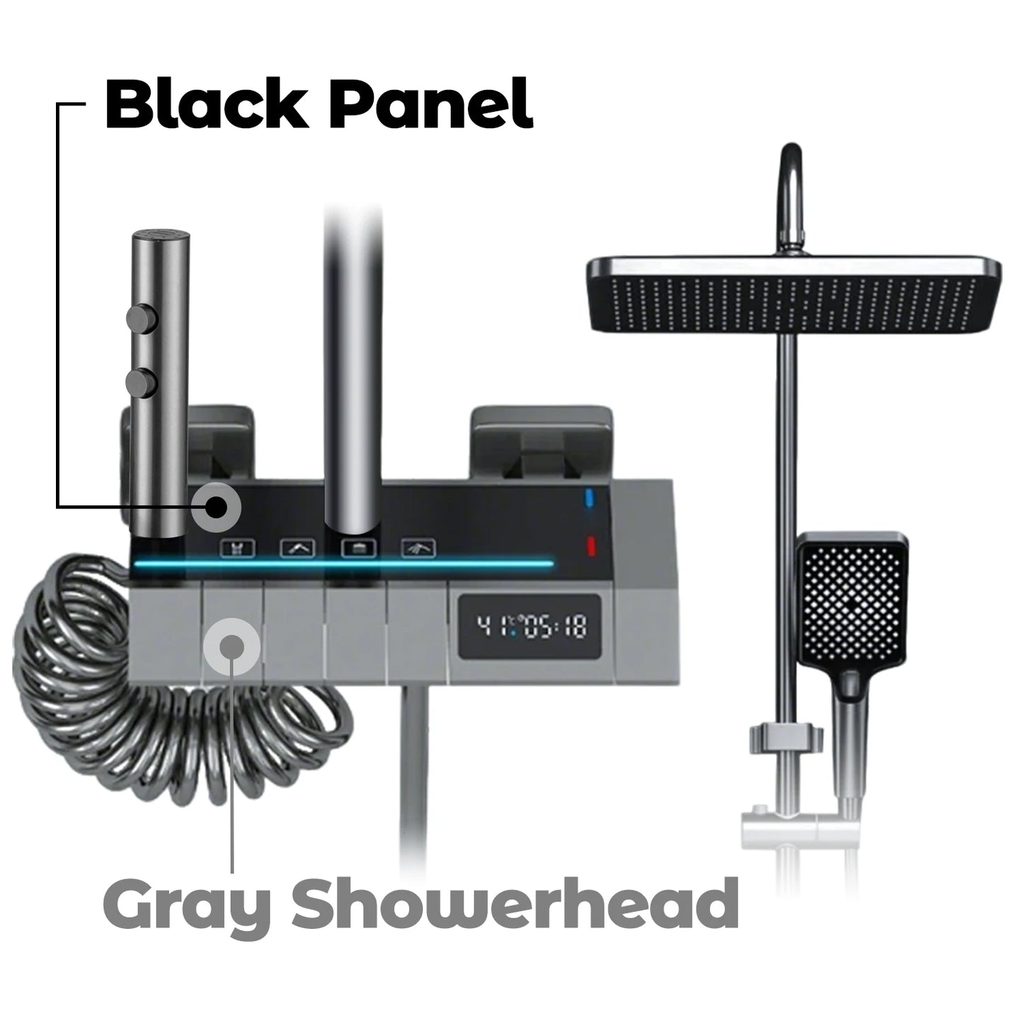 Digital Display Shower Faucet Set  Modern Style Rainfall Bathroom Digital Mixer Tap Grey Bidet Shower System
