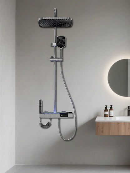 Digital Display Shower Faucet Set  Modern Style Rainfall Bathroom Digital Mixer Tap Grey Bidet Shower System
