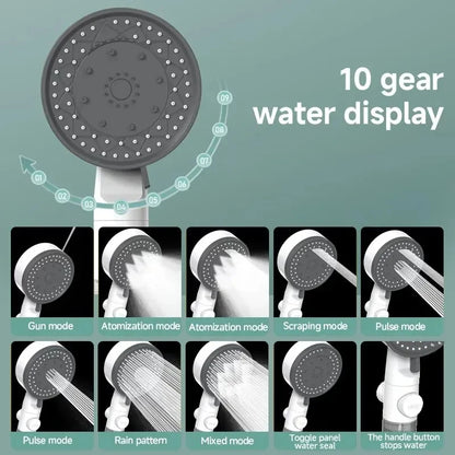 High Pressure Handheld Shower Head with 8 Modes Adjustable Water Filter One Key Stop Water Saving Bathroom Accessory