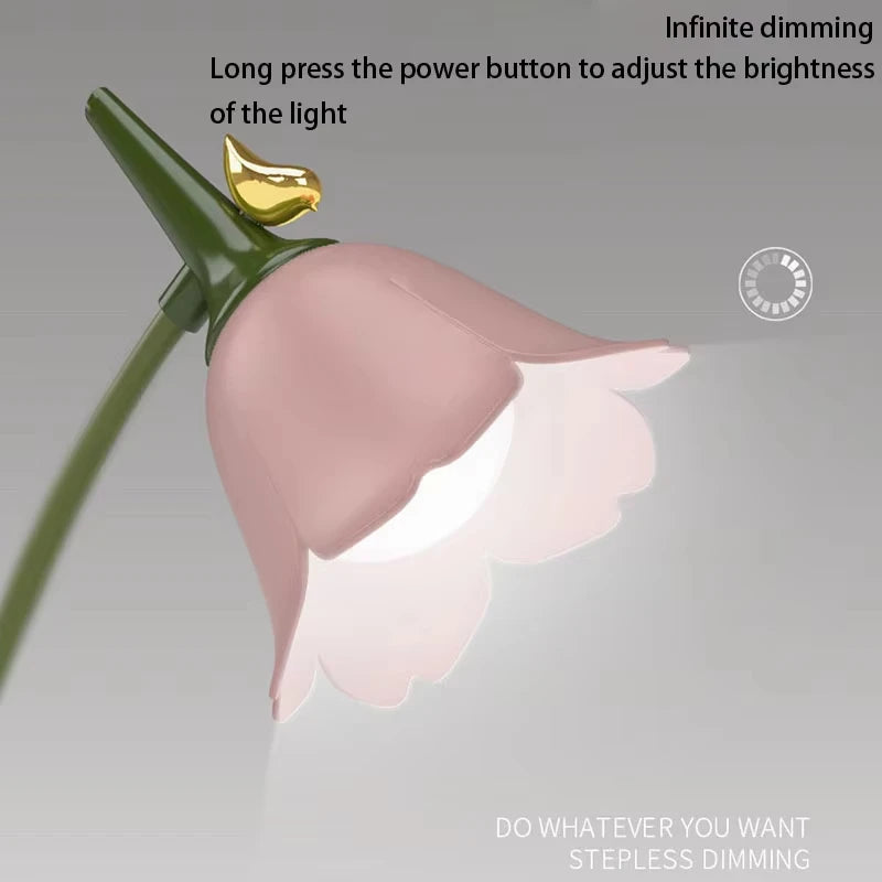 Pink Flower Cute Lamp LED Desk Lamp Table Light Adjustable Touch Rechargeable Battery Night Light for  Dorm Reading Table Light