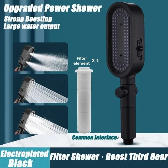 New High Pressure Shower Head 3 Modes Adjustable Spray with Massage Brush Filter Rain Shower Faucet Hose Bathroom Accessorie Set